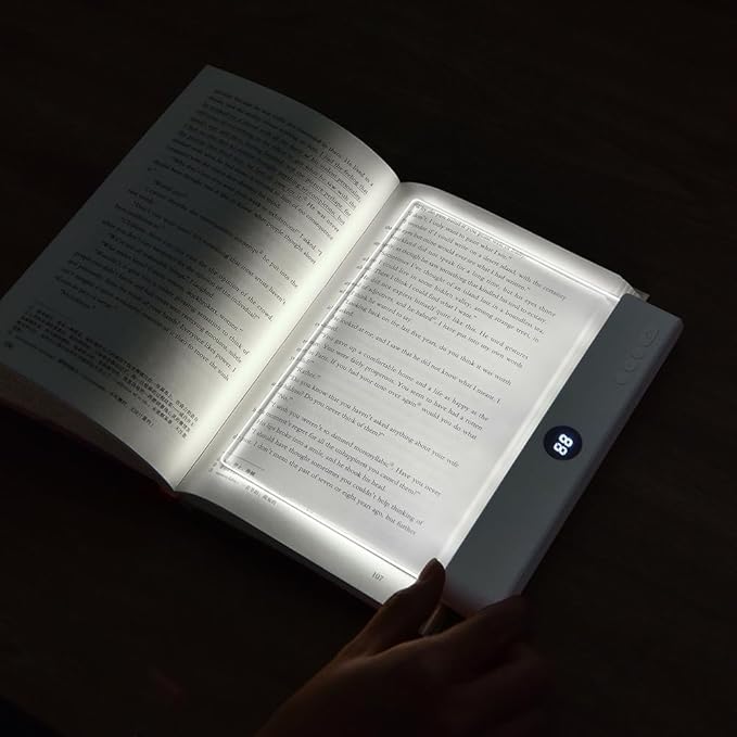 Book Light for Reading in Bed at Night Flat Reading Lights, White | 3 Color & Dimming, Rechargeable, Full Page, Flat Booklight with Timer, LED Reading Light, Bookish Gifts for Book Lovers