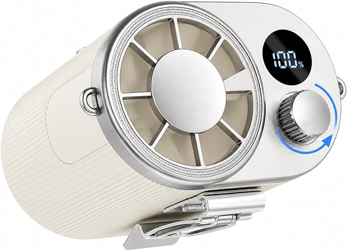 6000mAh Waist Fan with Clip on,Portable 100-Speed Enlarged Fan-blades Personal Belt Fan with LED Light 4-12H of Working Time Hands-Free Neck Fan