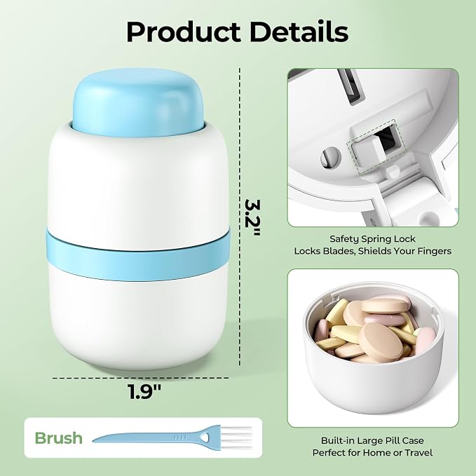 Daviky Pill Cutter 1/4, Adjustable Pill Cutter Splitter for Small and Tiny Pills with Accurate Alignment, Dual Safety Blades, Tablet Cutter for Small or Large Pills, Vitamins, Medication, Easy to Use