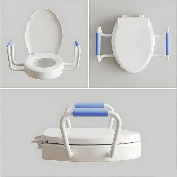 Toilet Seat Riser with Handles, 395lb Heavy-Duty Elevated Toilet Seat Elongated - 2.91" Raised V-Shaped Toilet Seat with Arms, Quick Release, Soft Close, Non-Slip, Universal Fit for Bathroom Safety