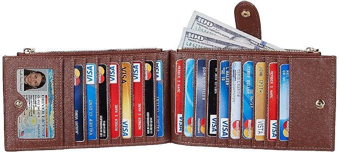 Travelambo RFID Wallet Women Large Size Bifold Multi Card Wallet Case with Zipper Pocke Credit Card Holder for Women