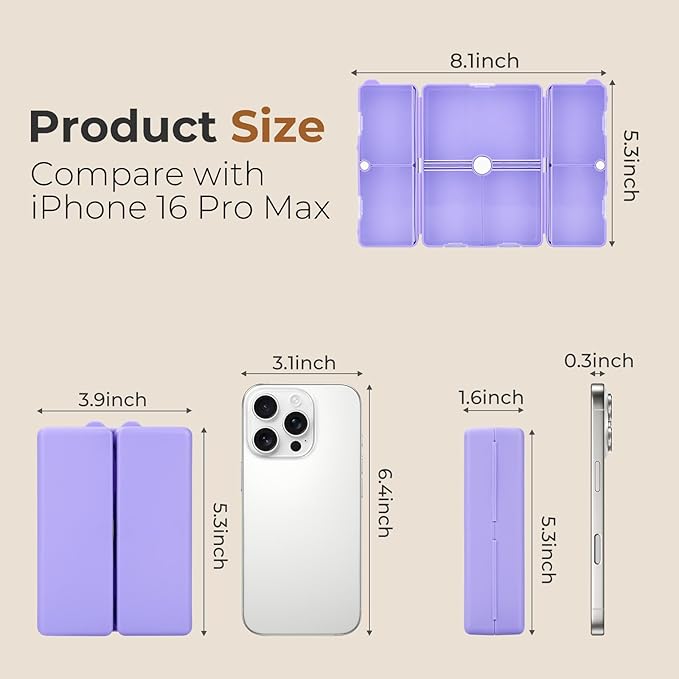 FYY Daily Pill Organizer,7 Compartments Portable Pill Case Travel Pill Organizer,[Folding Design] Large Pill Box for Purse Pocket to Hold Vitamins,Cod Liver Oil,Supplements and Medication-Purple