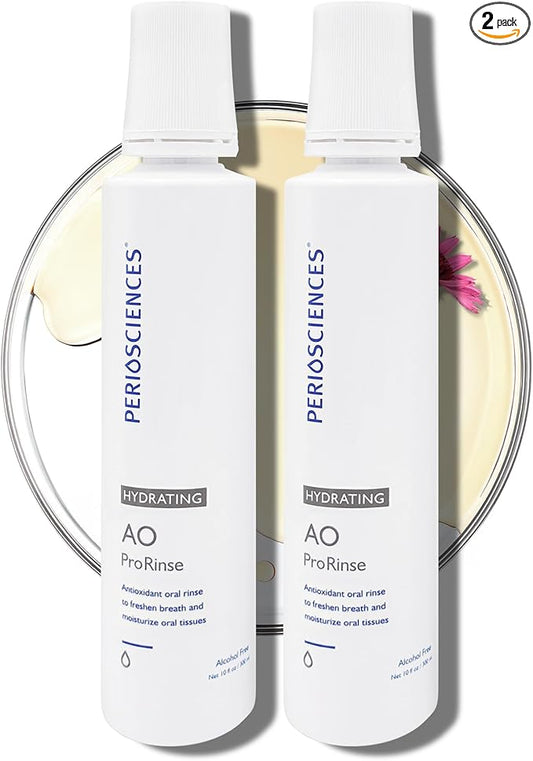 PerioSciences Hydrating Mouthwash Rinse Oral Care Pre Brush - Mint Anti Cavity Dry Mouth Plaque Remover for Healthier Gum Tissue & Teeth Enamel Protection - AO Dentist Recommended Clean - Pack of 2