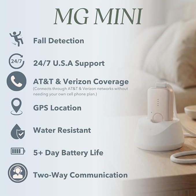 Medical Alert System for Seniors – Advanced Mini Device with Automatic Fall Detection, 24/7 Monitoring, GPS Tracking, Emergency Alert Pendant Necklace, SOS Button, Caregiver App, Waterproof, Rose Gold