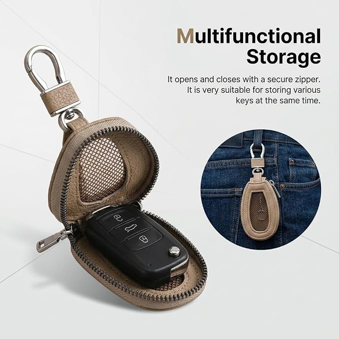 1PC Car Key Fob Case, Leather Car Key Holder for Purse, Automotive Smart Key fob Holder with Hook, for Remote Key Fob