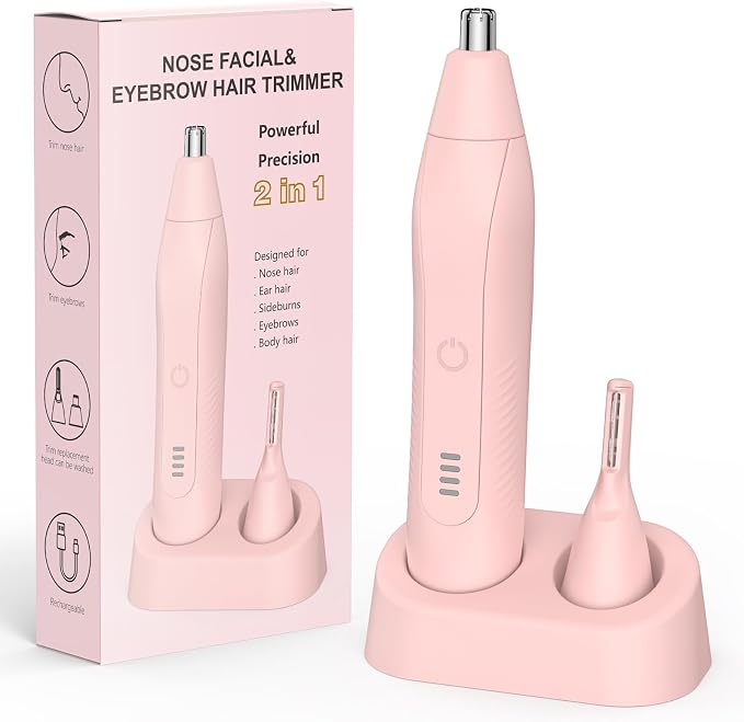 Nose Hair Trimmers for Men,Rechargeable Eyebrow Trimmer 2 in 1 Painless Multifunctional Ear and Nose Hair Trimmer with Dual Edge Blades Portable Design E4