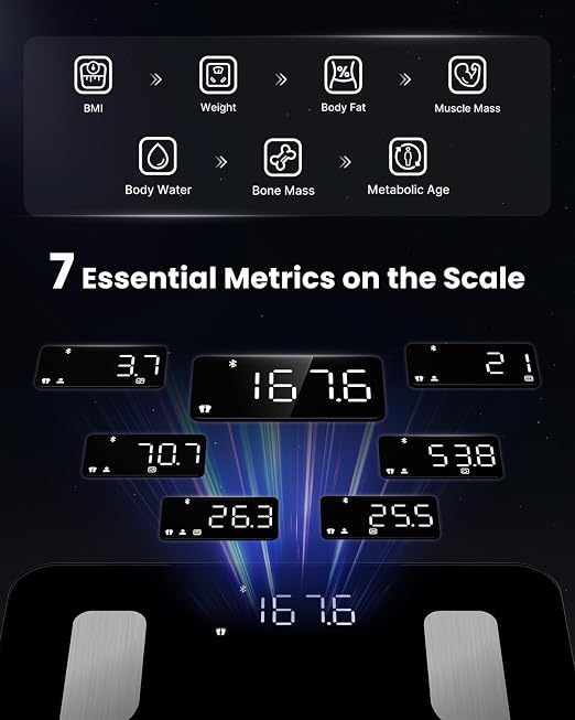 FITINDEX Smart Scale for Body Weight, Body Pod Scale [2026 Upgraded], 8-Electrode Body Composition Scale with BMI, Body Fat, Muscle Mass, Digital Bathroom Scale with Larger Platform, Bluetooth