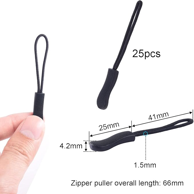 CooBigo 25Pack Zipper Pull Replacement, Golf Bag Zipper Pull Replacement Tab for Backpack, Jackets, Pants, Boots, Coats, Luggage - Black(Universal Extender)