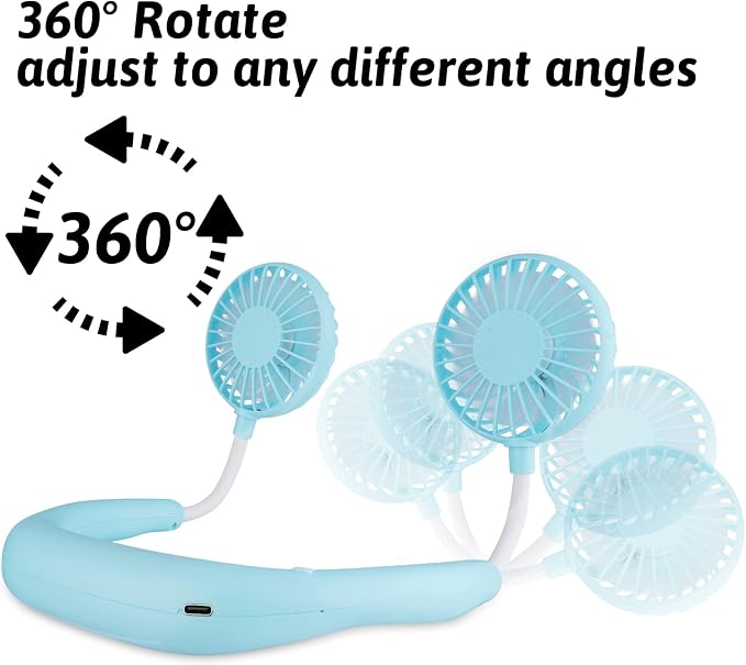 Haomaomao Portable Neck Fan 2500 mAh Rechargeable USB Hands-Free Mini Face Cooling Personal Double Headed Rotatable Small Fan for Working Office Reading Traveling Outdoor Sport