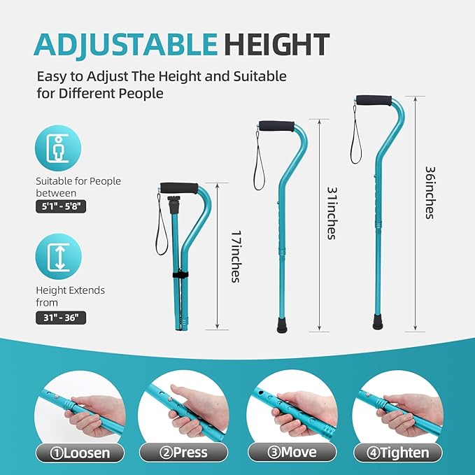 BeneCane Walking Cane for Men & Women Adjustable Cane with Offset Soft Cushioned Handle -Portable Lightweight Sturdy Mobility Walker Aid for Elderly, Seniors Collapsible Cane