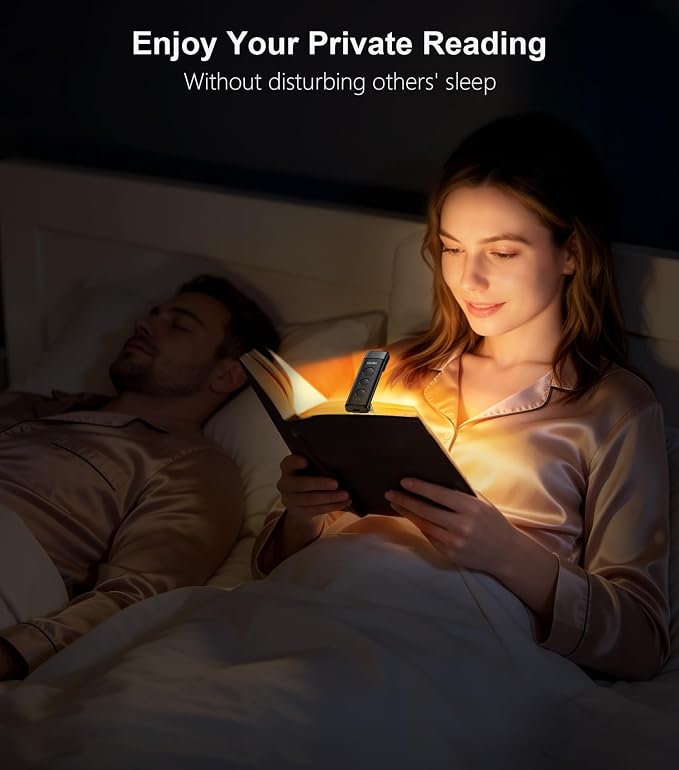Gritin Book Light Rechargeable, Clip on LED Reading Light for Books in Bed | Eye Caring 3-Color & 5-Brightness, Stepless Dimming, Long Lasting, Compact Size Flexible Book Lamp for Bookworms-Black