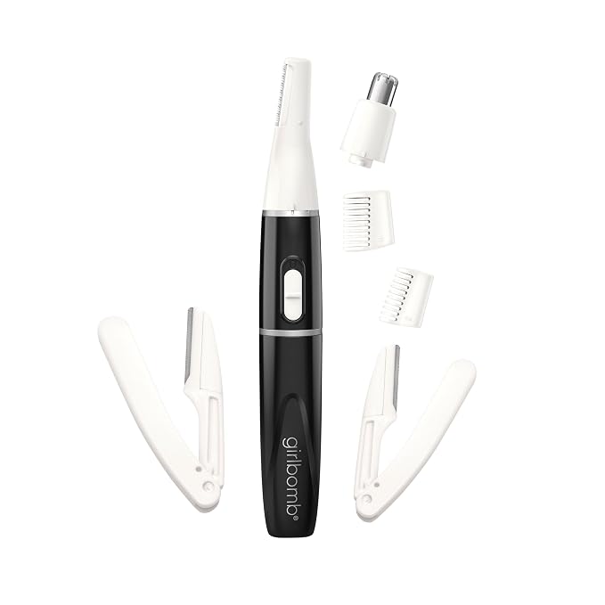 Conair GIRLBOMB All-in-1 Facial Hair Trimmer for Women - 9 Piece Kit with 2 Dermablades - Perfect for Face, Ear/Nose and Eyebrows - Battery-Powered