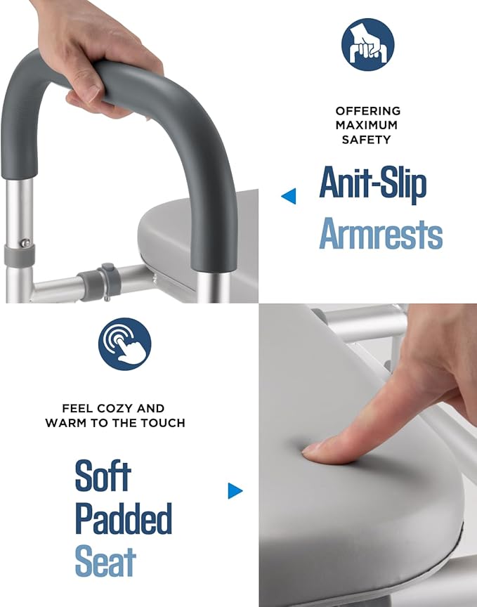 Toilet Seat Riser with Handles, 500lb Raised Toilet Seat, Adjustable Height & Width, Handicap Raised Toilet Chair for Seniors, Fit Any Toilet