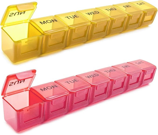 2 Pack Weekly Pill Organizer, Large 7 Day Pill Case, Daily Vitamin Case Medicine Box, AM/PM Pill Containers for Medicine Supplements Fish Oil (Orange & Red)