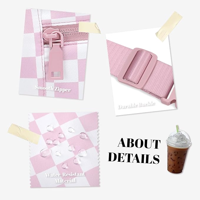 Pink Checkered Fanny Pack for Women Cross Body Bag for Concerts Travel | Rose Pink and White Checkered,Stylish,Large Capacity,Hands-Free ,Idea for Enjoy Shopping Sports Traveling Running Casual
