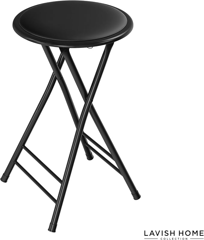 Lavish Home Folding Stool with Padded Backless Seat, Black, 24 Inch | Counter Height Bar Stools with 225lb Capacity, Portable Indoor & Outdoor, Extra Seat for Kitchen, Rec Room or Camping