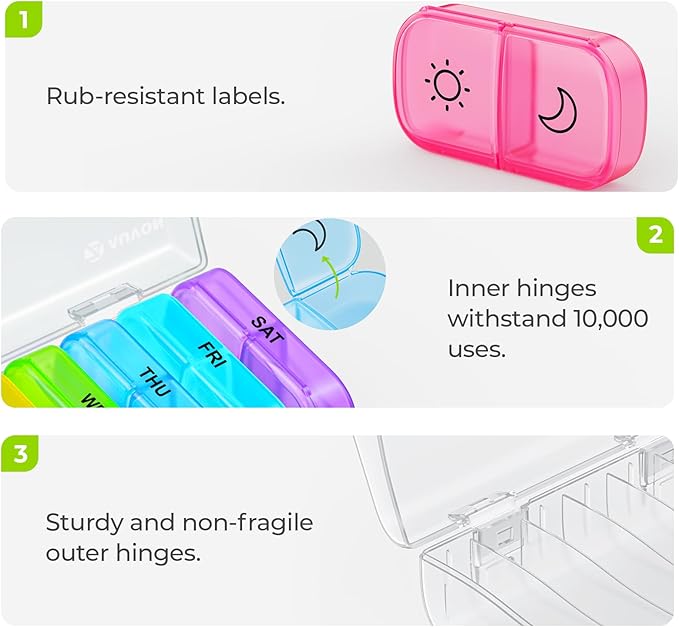AUVON XL Weekly Pill Organizer 2 Times a Day with One-Side Large Opening Design for Easy Filling, AM PM Pill Box 7 Day, Portable Travel Pill Case for Medication, Vitamins, Fish Oils, Supplements