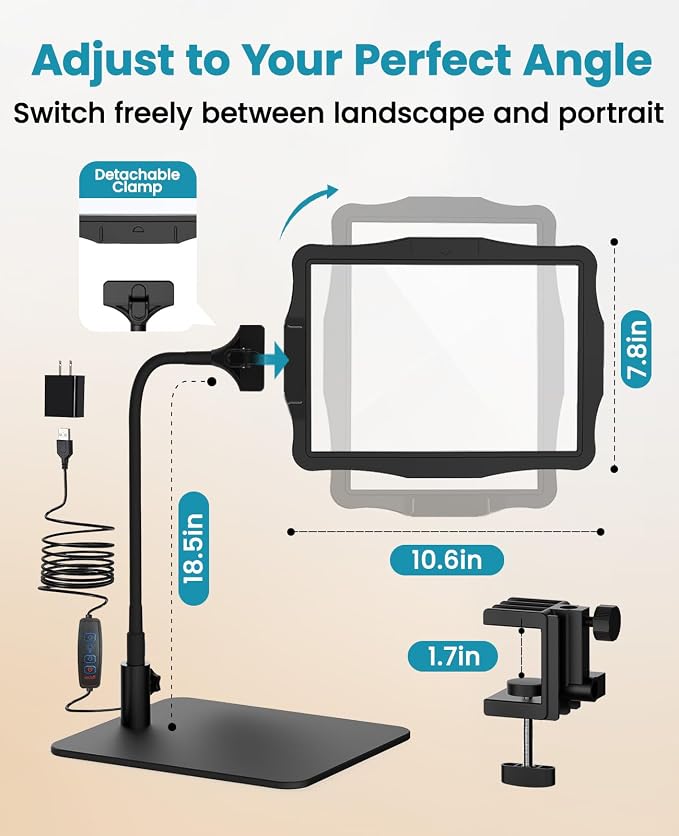 5X Full Page Magnifying Glass with Light and Stand for Reading | 10.6" x 7.8" large lens, reading magnifier for books with hands-free stand; for seniors, low vision, crafts & close wor