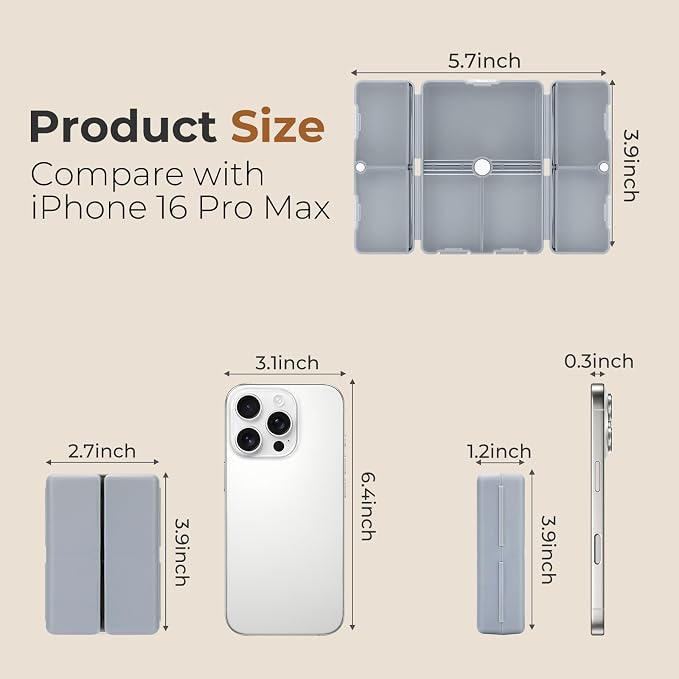 FYY Daily Pill Organizer, 7 Compartments Portable Pill Case Travel Pill Organizer,[Folding Design] Pill Box for Purse Pocket to Hold Vitamins,Cod Liver Oil,Supplements and Medication-Grey