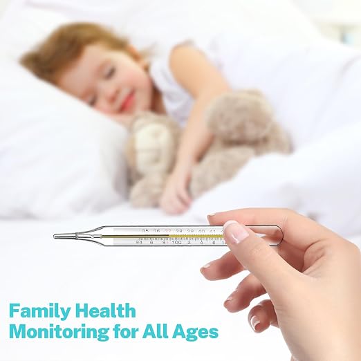 MAGICLULU 12Pcs Glass Oral Temperature for Adults Fever, Dual Scale ℃ & ℉ Traditional Underarm Body Temperature with Case, Precise Measurement for Kids Babies Elderly Home Family Clinics