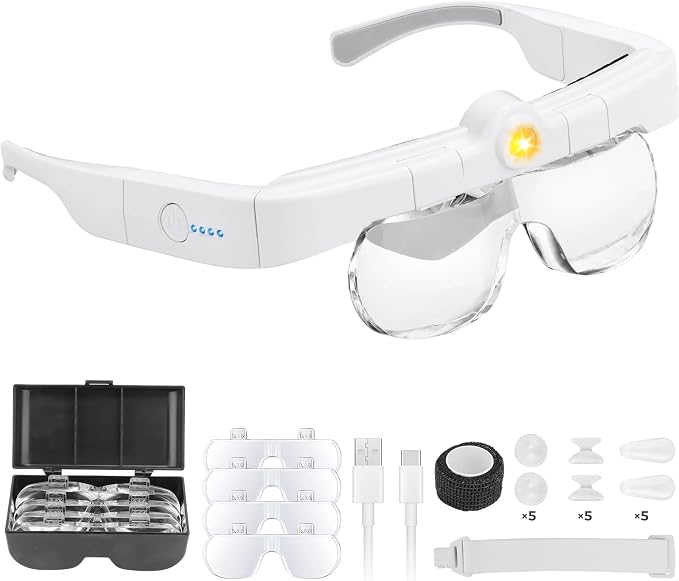 Magnifying Glass with Light, 1.5X-5.0X Magnifying Glasses, Headset | 2-in-1 1.5X-5.0X magnification with LED lights, hands-free design for jewelry making, crafts, sewing, and detailed work
