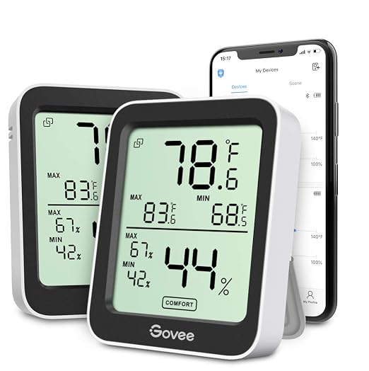 Govee Indoor Hygrometer Thermometer 2Pack H5075 with Bluetooth App Control | Room Temperature Humidity Meter, 164ft Remote Monitor, Smart Alerts, 2 Years Data Storage Export, for Bedroom Wine Cellar