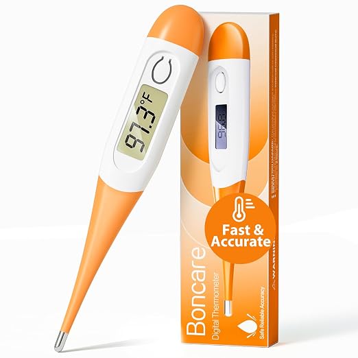 Boncare Digital Thermometer for Adults, Kids & Babies, Orange | Accurate & Safe Oral and Rectal Thermometer with 10-Second Reading and Fever Alarm