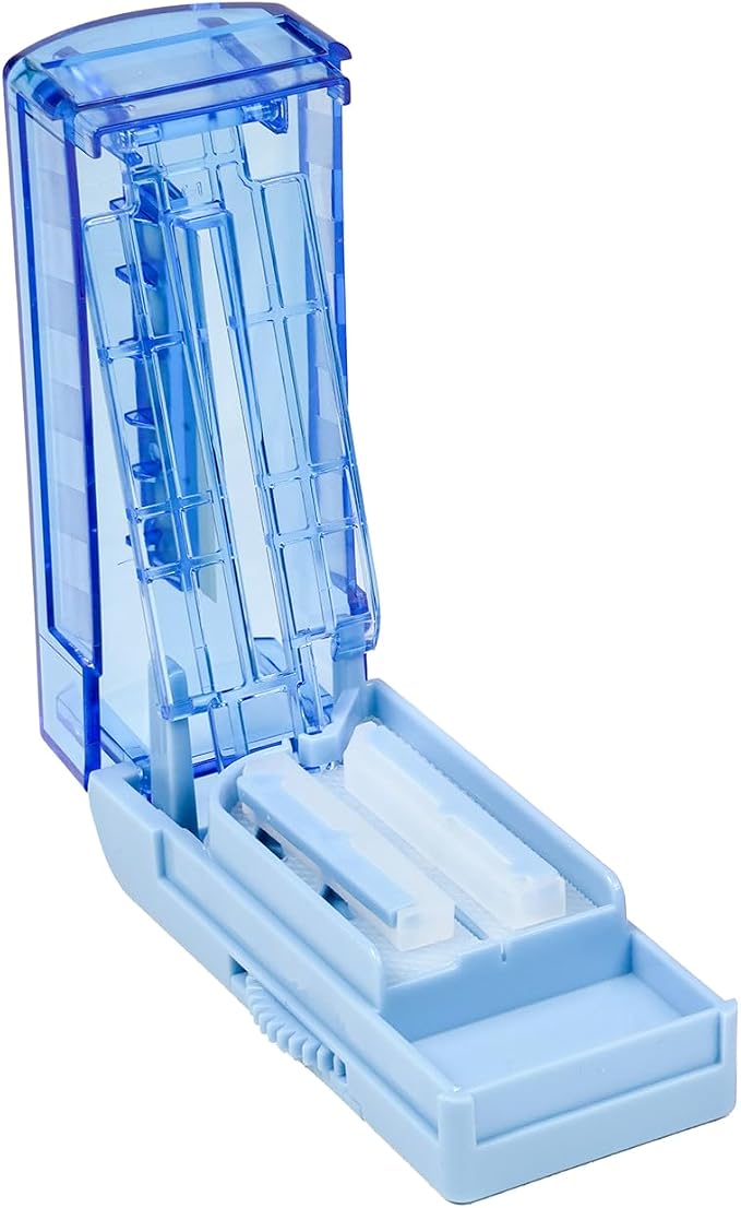 Multiple Pill Cutter for Small or Tiny Pills, Adjustable Pill Splitter for Large Pills Multi Tablets, Stainless Steel Cutting Blade and Blade Guard (Blue)