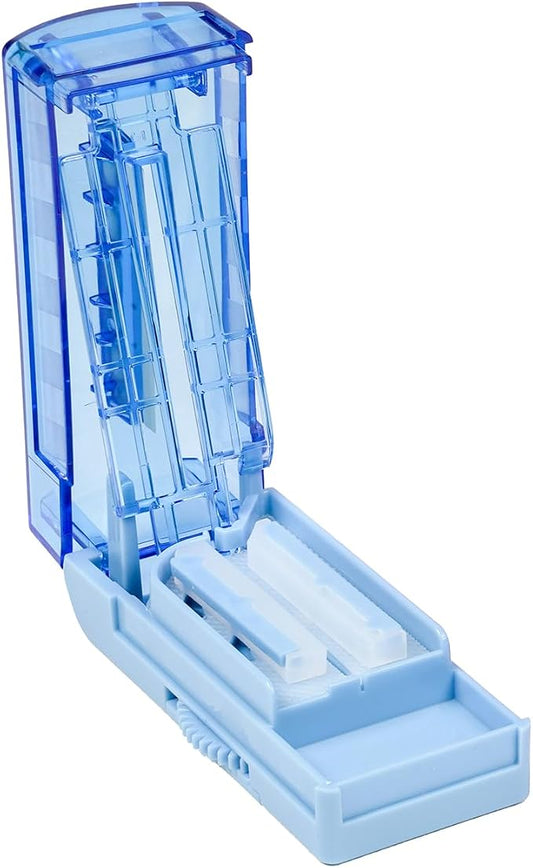 Multiple Pill Cutter for Small or Tiny Pills, Adjustable Pill Splitter for Large Pills Multi Tablets, Stainless Steel Cutting Blade and Blade Guard (Blue)