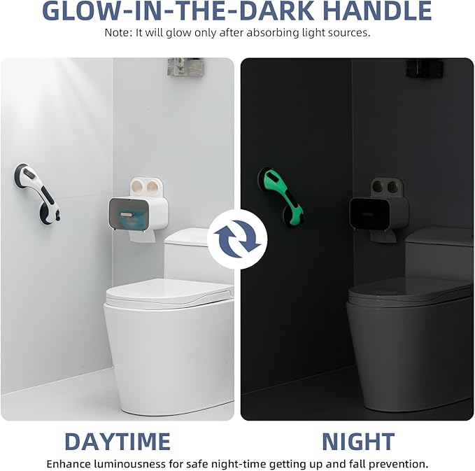 Grab Bars for Bathtubs and Showers 2 Pack Glow in The Dark, 12 inch Suction Grab Bar, Shower Handle Safety Grip Handrail for Seniors and Elderly, Removable Waterproof No Drilling, Black