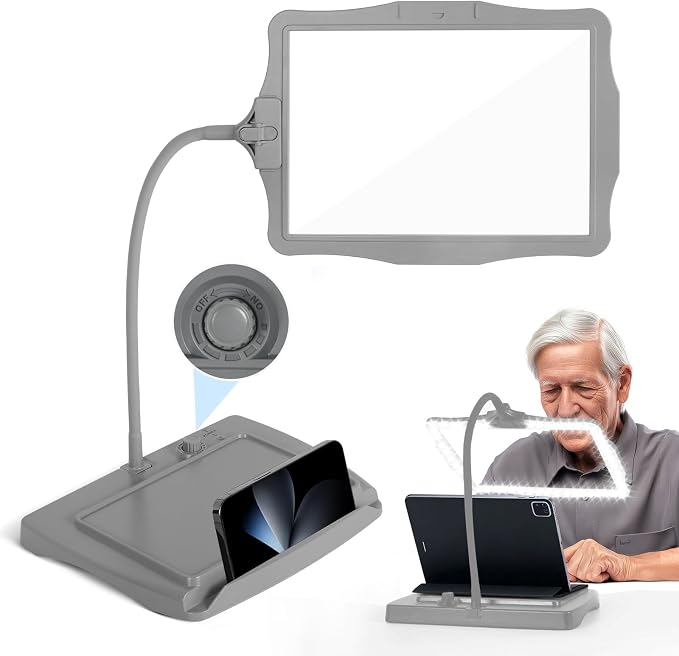 Magnifying Glass with Light and Stand 50 Ultra-Bright LEDs Grey | Large Magnifying Lamp with Light Magnifying Glass on Stand Hand-Free with 360° Flexible Gooseneck for Close Work Reading