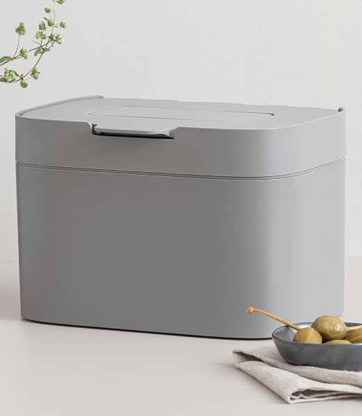 KAZAI. Compost Bin Kitchen 'Elin' | 1.2 GAL / 4.5L Countertop Compost Bin with Lid & Carbon Filter | Odor-Free, Dishwasher Safe, with Inner Bucket | Small Indoor Kitchen Composter | Stone-Gray