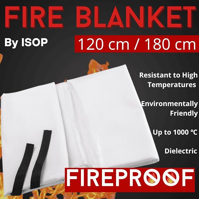 ISOP Fire Blanket 47 * 70 inches – Fire Retardant Blanket – Heavy Duty Emergency Fireproof Blankets – A-Grade Survival – Fire Suppressant Cover Sheet – First Aid Rescue Cover - Emergency Wrap For Home
