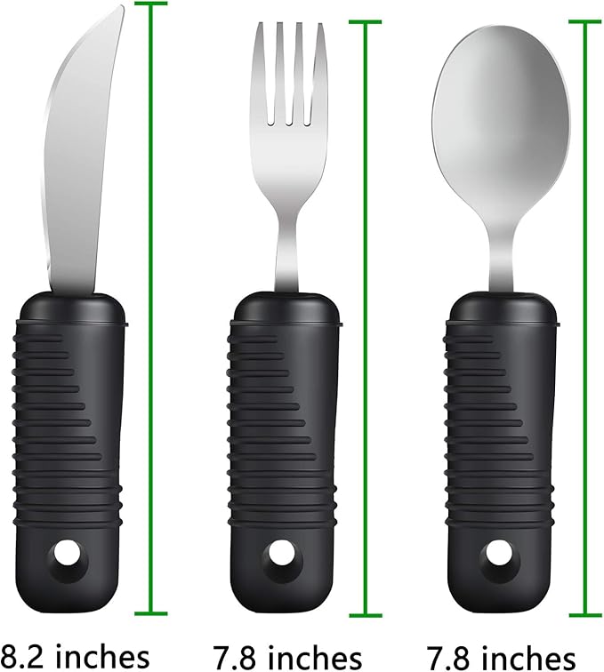 Adaptive Utensils,Easy Grip Silverware,Built-Up Fork,Spoon and Rocker Knife for Adults,Elderly,Arthritis,Tremors and Parkinsons,3 Piece Set