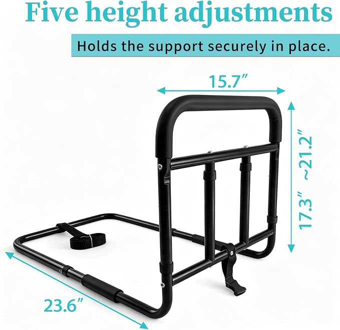 AOHHL Bed Rails for Elderly Adults Safety Adjustable Heights Storage Pocket Assist Support Side Railings for Seniors Citizens Slides Under Mattressbed Cane Bed Guard Bed Handles Bars (Black)