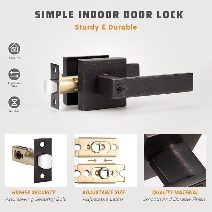 KNOBWELL Heavy Duty Entrance Lever Door Handle (for Office/Front Door) Left or Right Handing, Flat Style Bronze Heavy Duty Leversets 2 Pack, Oil Rubbed Bronze Finish 2.13 lb One Lever