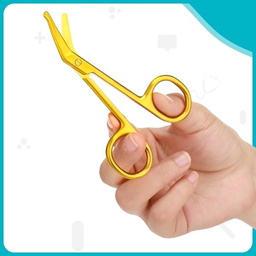 Zhehao 2 Pieces Ostomy Scissors Bandage Scissors Nursing Scissors Stainless Steel Scissors for Doctors, Nurses, Veterinary Home Nursing, 4.3 x 2.1 Inch, Curved (Gold)