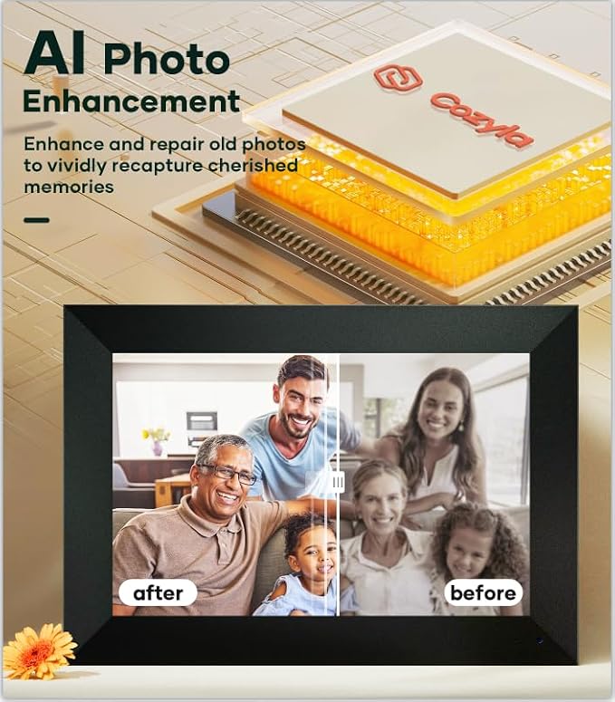 Cozyla Frame: 10.1" WiFi Digital Picture Frame with No Subscription & Unlimited Storage, Support Long Video, Electronic Photo Frame Gift for Family, Share Picture via Google Photos, App, Email, Web