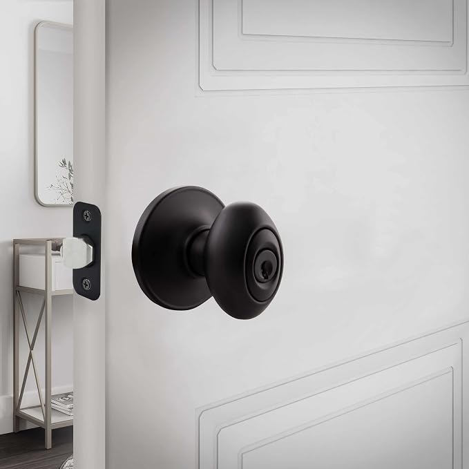 Design House 779199 Egg Keyed Entry Door Knob Matte Black | Surface, Traditional, Brass, Hardware, 779199