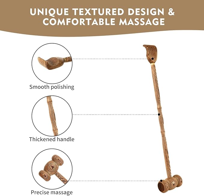 Back Scratcher with Massage Hammer, 100% Natural Wood Finger-Like Back Scratchers for Adults Men Women,19 Inch Thicken Extended with Body Massager Gifts for Senior(6- Dumbbell Style)