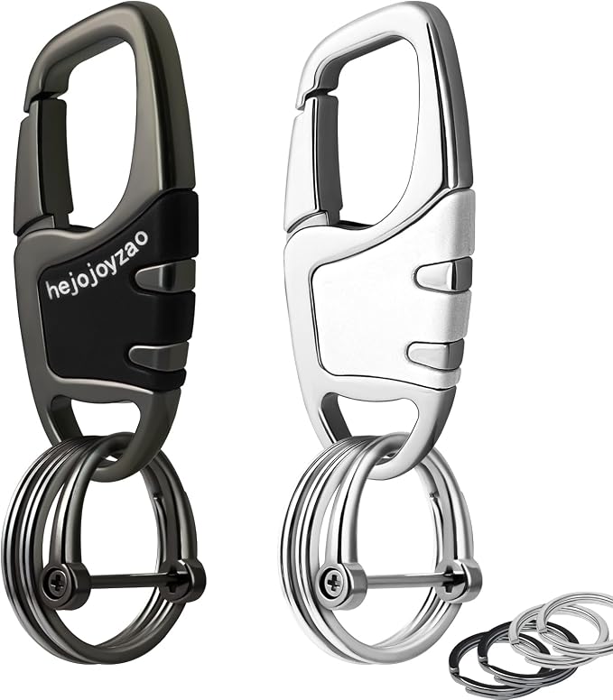 Keychain Carabiner Clip,Heavy Duty Belt Loop Car Key Ring Holder | Durable metal build, mens EDC accessory, 4 key rings, secure locking D-ring, fits belt loops, holds home, car key fobs