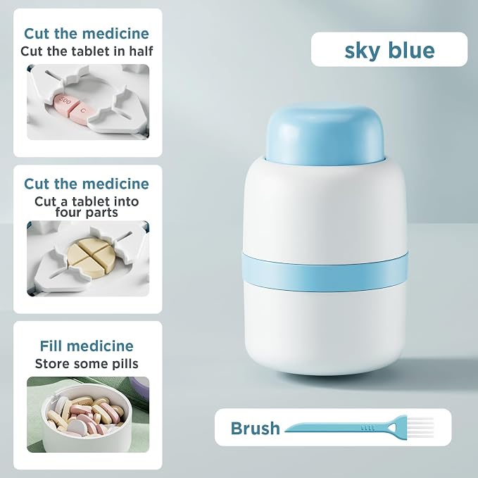 Pill Cutter 1/4 - Pill Splitter with Stainless Steel Blade for Cutting Small Pills or Large Pills in one Fourth, Suitable for Cuting Vitamins, Tablets (1-4 Blue)