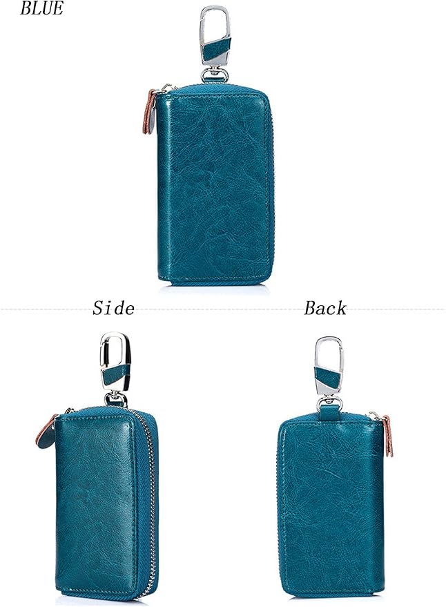 Large Leather Key Case Wallet with 12 Hooks & 1 Keychain/Ring for Men or Women