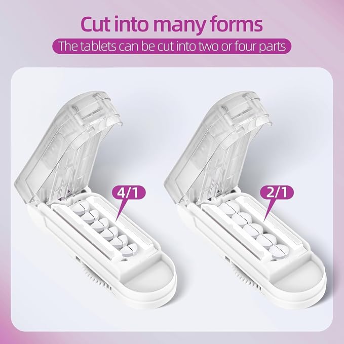 DUBSTAR Pill Cutter Splitter for Small and Tiny Pills, Multiple Cutters for Small or Large Pills, Adjustable Pill Splitter with Centering Device and Blade Guard for Multi Tablets (White)