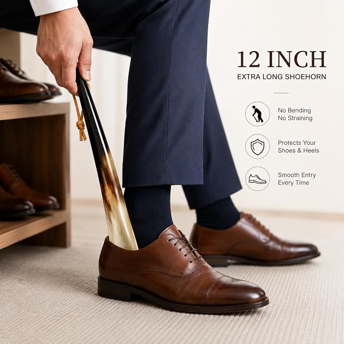 5MOONSUN5 Shoe Horn Made with Real Horn Handmade. Home or Travel Use. Shoehorn for Men or Women Shoes & Boots. Best Gift Idea. (SHOE-12'')