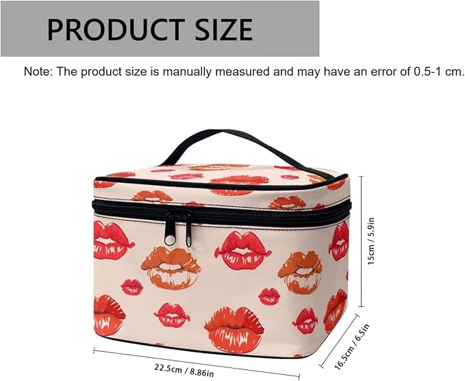 Red Kiss Lips Makeup Bag Travel Cosmetic Bag for Women, Women Lip Pattern Portable Travel Bag for Toiletries Makeup Box