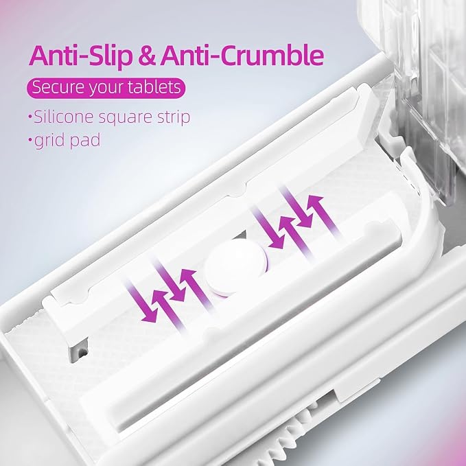 DUBSTAR Pill Cutter Splitter for Small and Tiny Pills, Multiple Cutters for Small or Large Pills, Adjustable Pill Splitter with Centering Device and Blade Guard for Multi Tablets (White)
