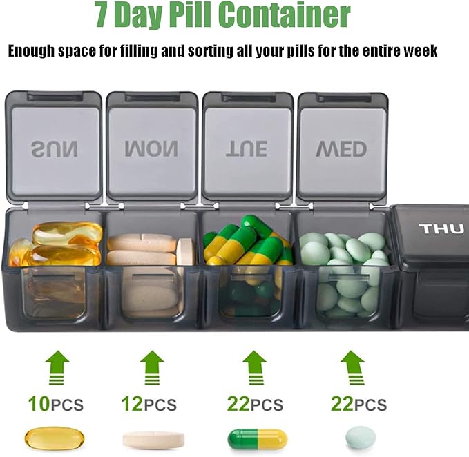 2 Pack Weekly Pill Organizer, Large 7 Day Pill Case, Daily Vitamin Case Medicine Box, AM/PM Pill Containers for Medicine Supplements Fish Oil (Red & Purple)