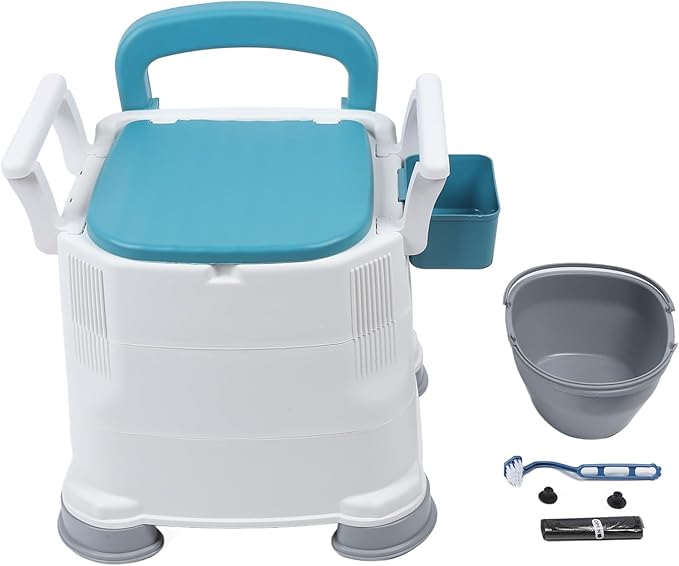 Bedside Commode, Height Adjustable Portable Toilet with Arms and Backrest, Safety Frame Raised Toilet Seat with Bucket, Heavy Duty Adult Potty Chair for Elderly, Seniors,