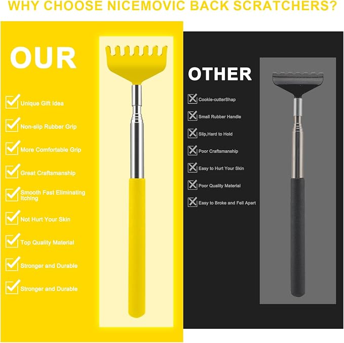 6 Pack Back Scratcher, Stocking Stuffers for Women Men Teen Girls | Prizes for Adults, Birthday Bulk Christmas Gift, Mothers Fathers Day Dad Gifts, Easter Basket Stuffers (Yellow)